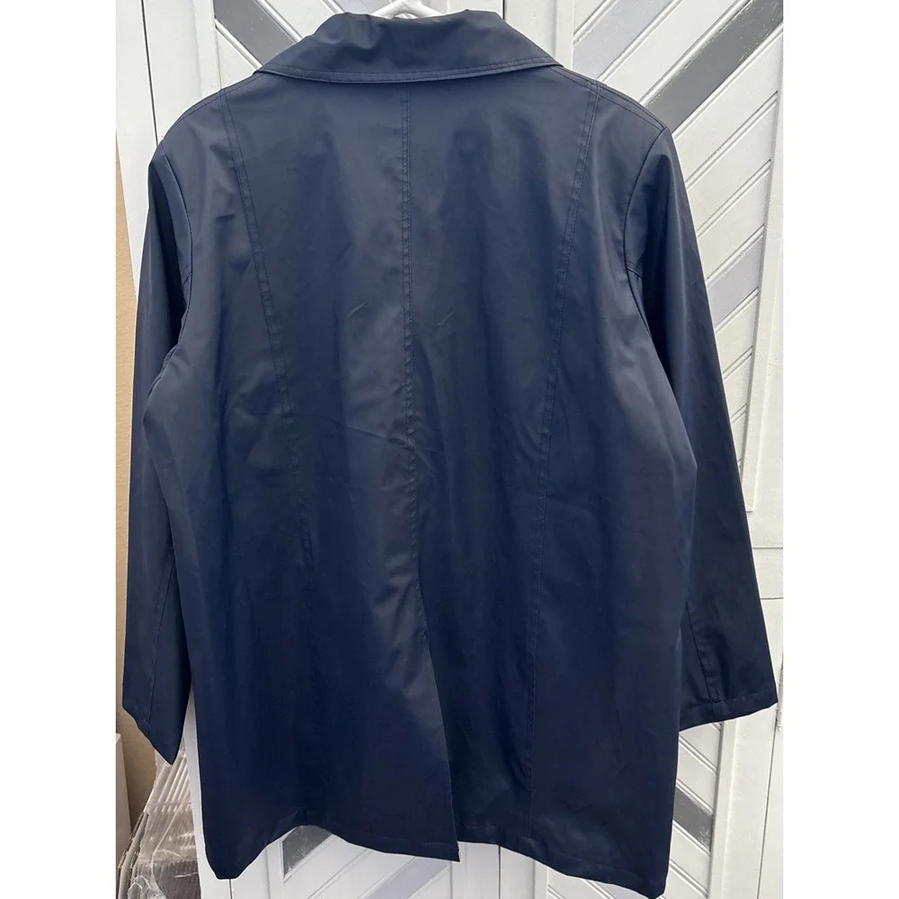 Selene Sport Women's VTG 2X Navy Slicker Raincoat Fully Lined Long Sleeve Jacket